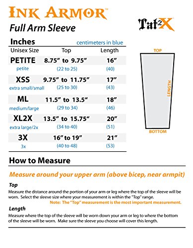 Tat2X Ink Armor Premium Full Arm Tattoo Cover Up Sleeve - No Slip Gripper - U.S. Made - Suntan - XL2X