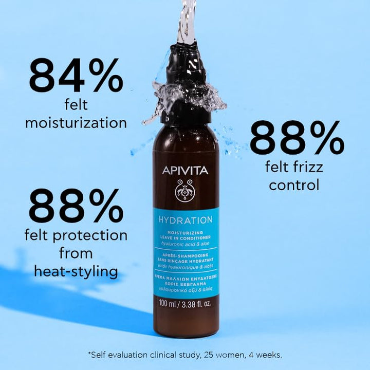 Apivita Hydration Leave in Conditioner 100ml - Natural Lightweight Moisturizing Conditioner with Hyaluronic Acid and Aloe - Detangles, Protects from Heat Styling, Controls Frizz, Leaves Hair Soft