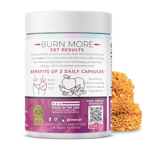 One Sol Fat Burner for Women, Natural Metabolism Booster, Burn More Calories, Boost Energy & Mood, Curb Appetite & Stop Cravings, No Crash or Jitters, All-Natural Ingredients, Gluten & Soy Free