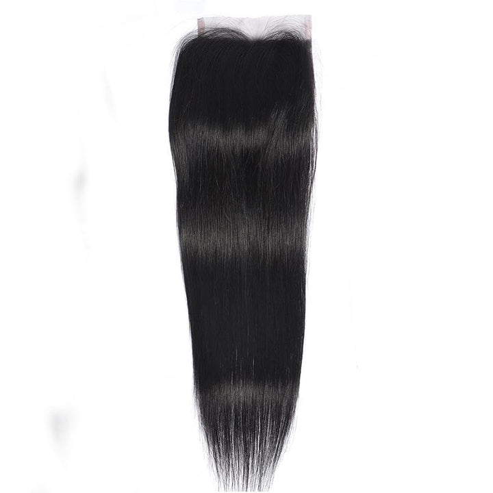 AUTTO Free Part Lace Closure 4x4 Straight Human Hair Brazilian Virgin Human Hair 130% Density Straight Lace Closure 14inch Natural Black Color