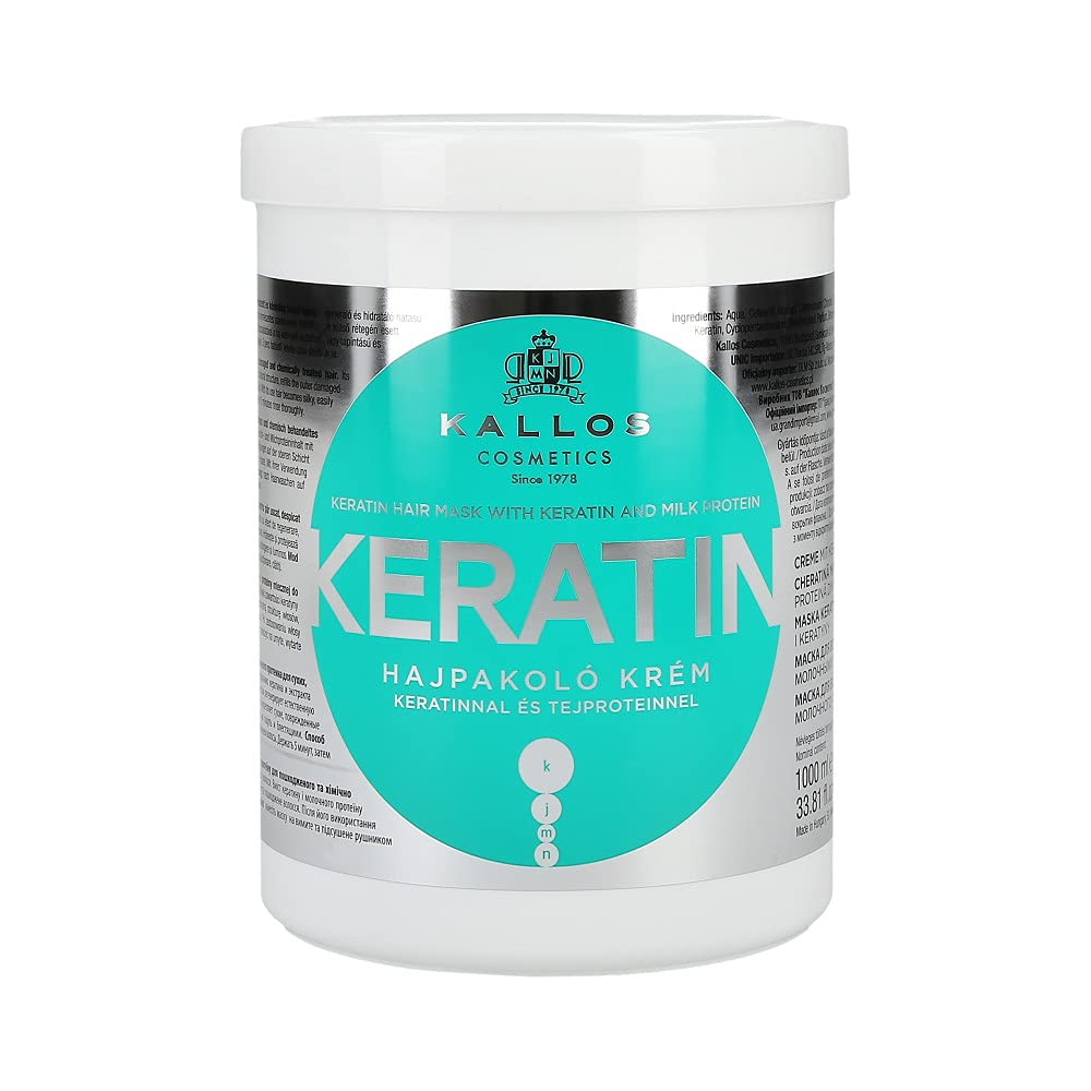 Kallos Keratin Hair Mask with Keratin and Milk Protein for Dry, Damaged and Chemically Treated Hair - 1000ml