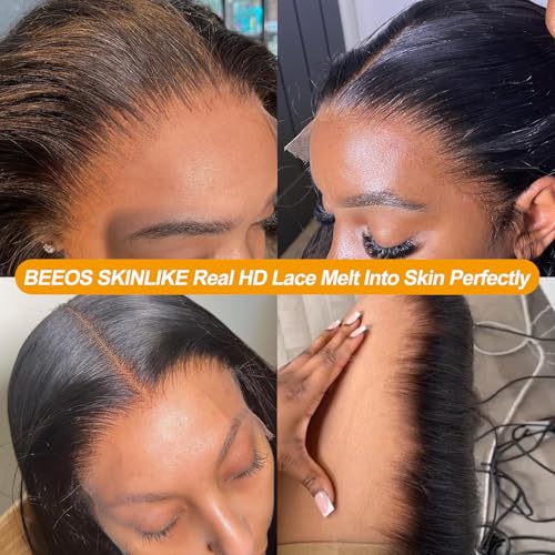 BEEOS 2x6 Skinlike Real HD Lace Closure Only, Pre-plucked Body Wave Human Hair Closure 0.10mm Ultra-thin Invisible Lace Bleached Knots 20 Inch