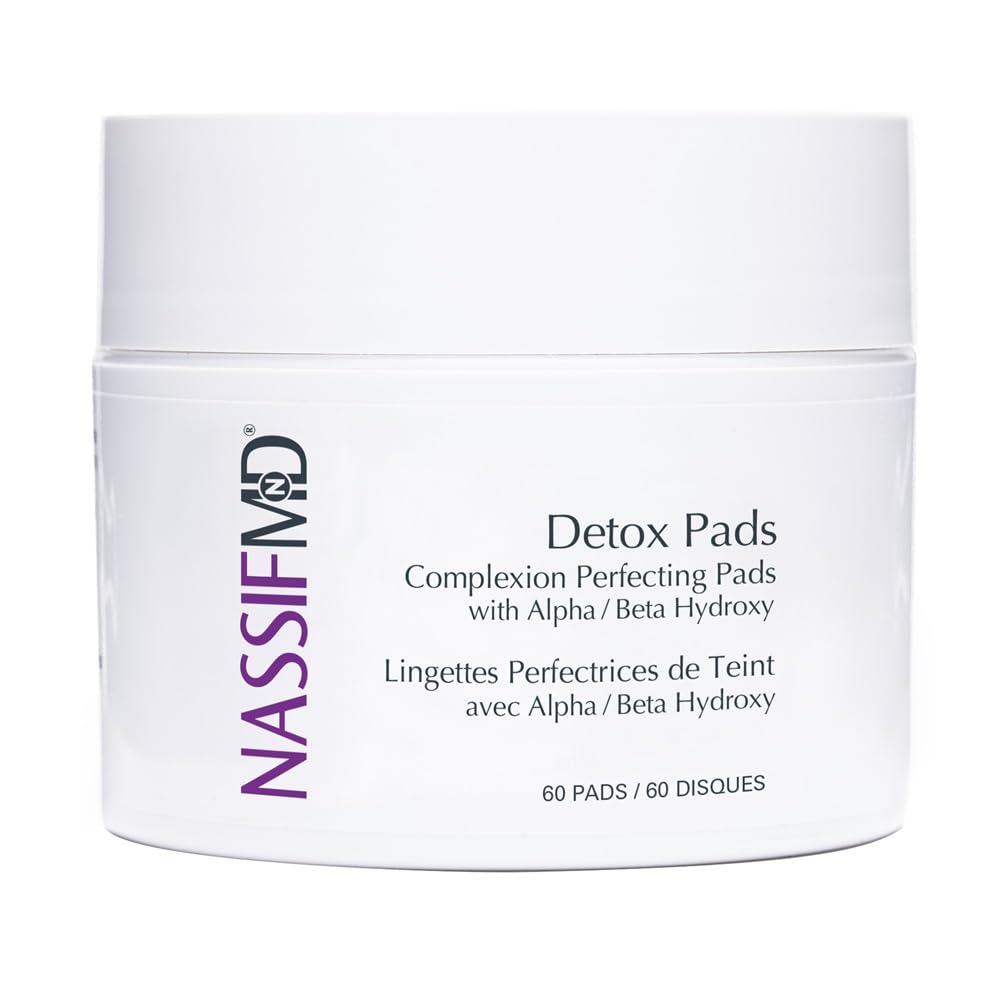 NassifMD Exfoliating Detox Pads, AHA Pads Formulated with Glycolic Acid, Witch Hazel, and Salicylic Acid, Suitable for Sensitive Skin