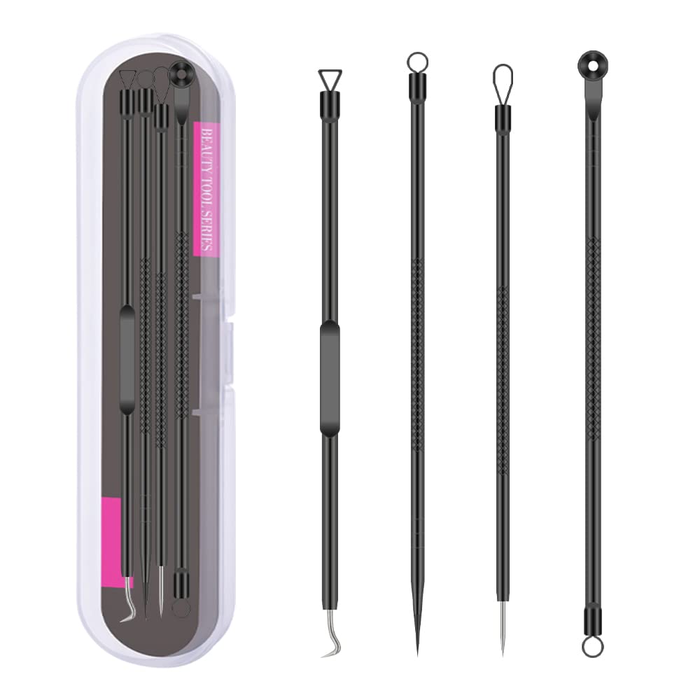 Blackhead Remover Pimple Popper Tool Kit 4 Pcs Acne Comedone Zit Blackhead Extractor Tool for Nose Face,Stainless Steel Whitehead Popping Removal Tool Set