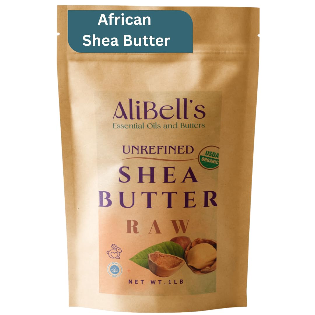 AliBell's- Unrefined Shea Butter - Shea Butter Raw Organic -1 Lb Non-Deodorized, Vitamin-Rich, All Natural Deep Moisturizing for Beautiful, Soft Skin and Hair