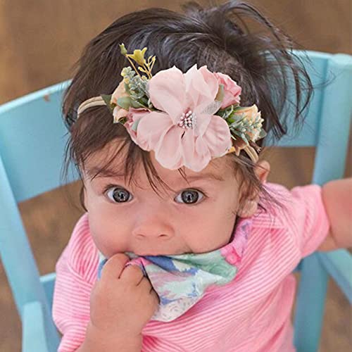 BFNAAgirl Baby Girl Headbands Nylon Flower Elastic Hairbands 3pcs Hair Accessories Gift for Newborn Infant Toddlers (YM4)