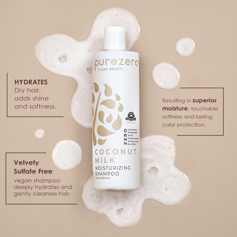 Purezero Coconut Milk Shampoo & Conditioner Set - 100% Vegan & Cruelty Free - Intense Hydration & Increase Shine - Zero Sulfates, Parabens, Dyes - Fight Dandruff & Frizz