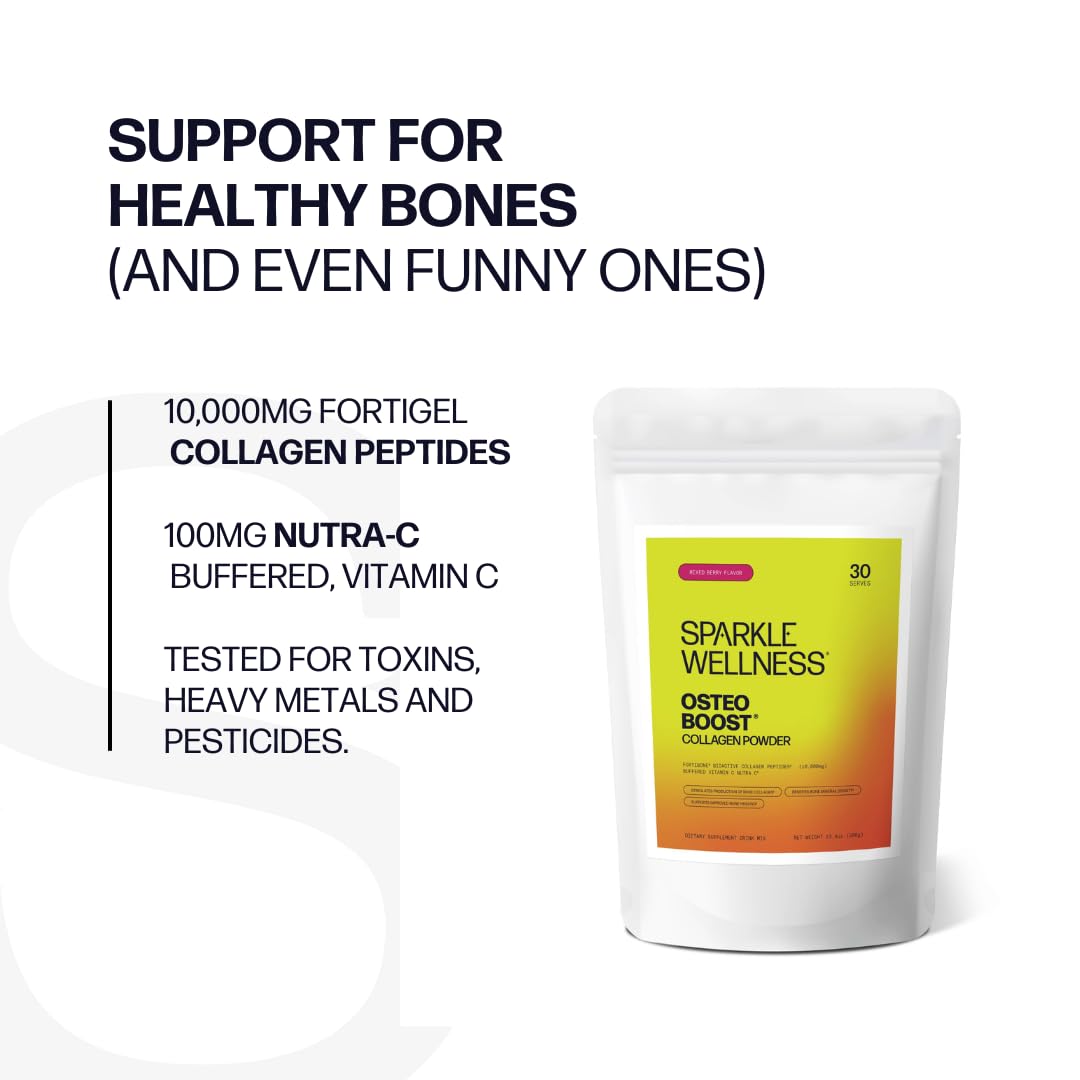 Sparkle Wellness Osteo Boost (Mixed Berry) [30 Serves] | Collagen Powder Supplement | FORTIBONE Bioactive Collagen Peptides and Buffered Vitamin C Nutra C | Bone Supplements