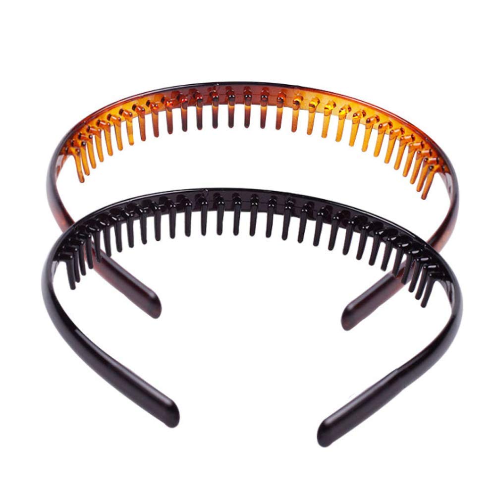 mollensiuer Set Of 2 Fashion Plastic Headband Teeth Comb Hairband Hair Hoop Accessory For Women'S Lady Girls (Black +Brown)