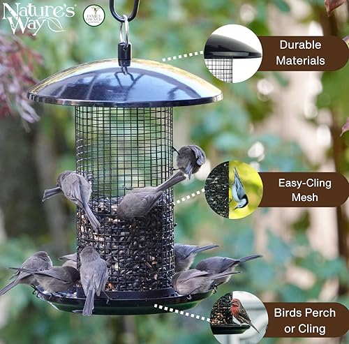 Nature's Way Midnight Metal Mesh Mixed Seed and Peanut Bird Feeder for Wild Birds and Outdoor Décor, 2.75 Quart Capacity, Easy to Clean and Fill with Easy-Cling Mesh, Black
