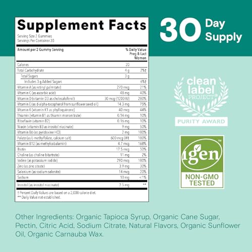 SmartyPants Prenatal Vitamins for Women, Multivitamin Gummies: Pre and Postnatal Vitamins, Biotin, Methylfolate, Vitamin D3, C, Vitamin B12, B6, A, K & Zinc, Inositol, 60 Count (30 Day Supply)