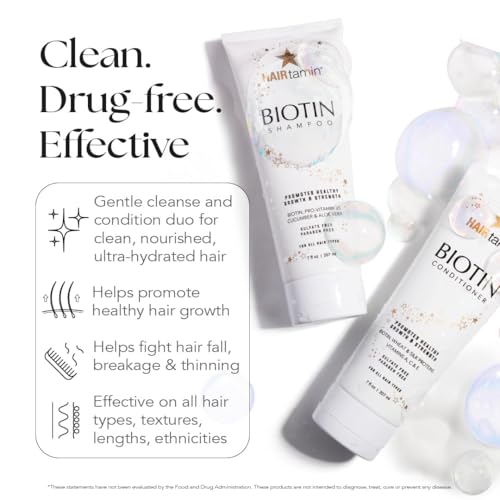 HAIRtamin Biotin Conditioner, vitamin-rich conditioner for healthy hair growth for all hair types, color and keratin safe, paraben free