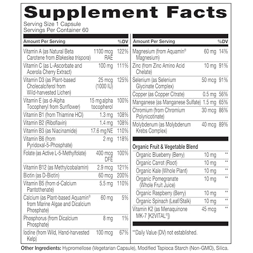 NATURELO Mens Multivitamins for Men 50+ - One Daily Multivitamin for Men with Vitamins, Minerals & Organic Whole Foods Non-GMO, 60 Vegetarian Capsules