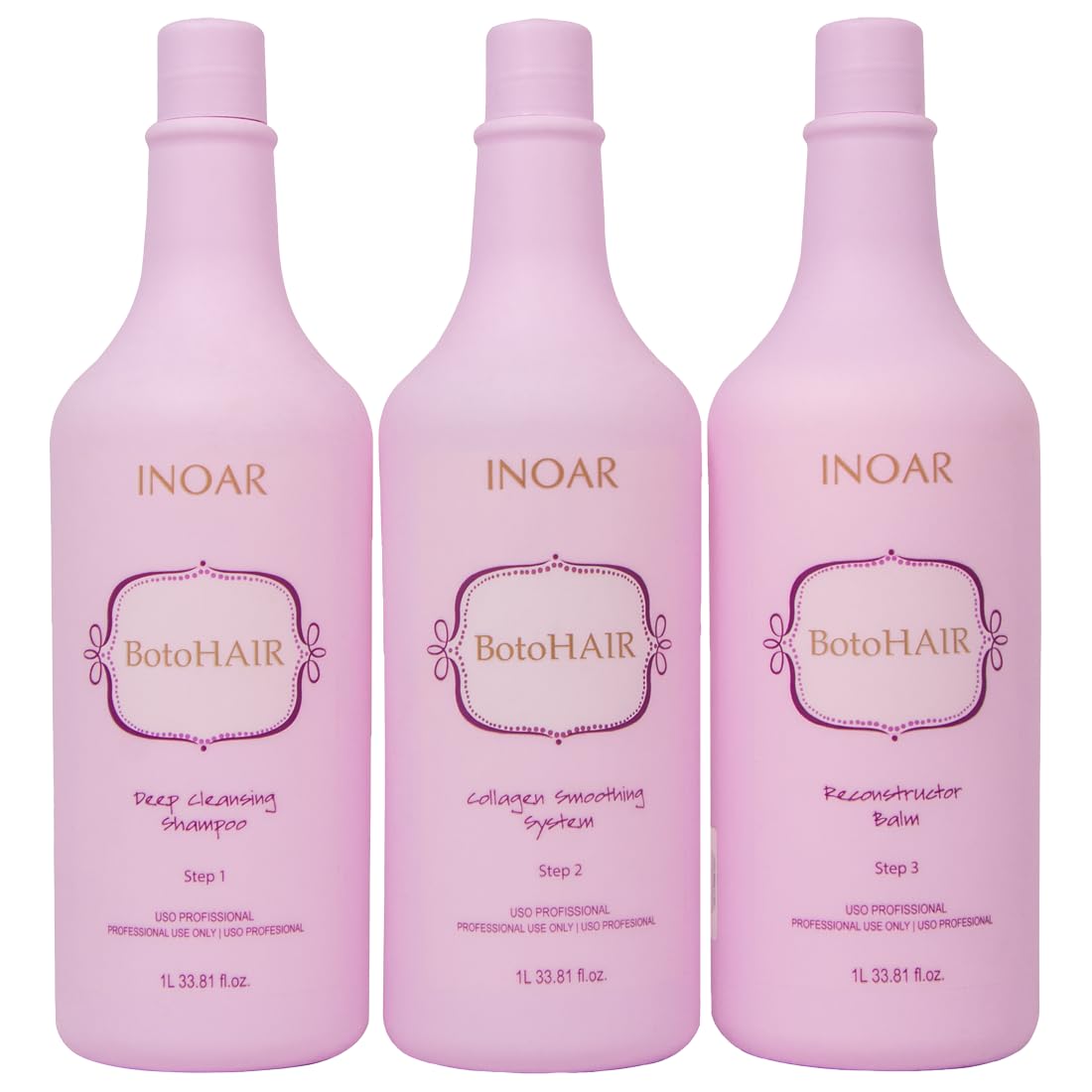 Inoar – BotoHair Deep Cleansing Shampoo, Collagen Soothing System and Reconstructor Balm, Vegan Hair Product, Anti Frizz, Keratin, Reduce Volume (33.8 Ounces, 3 Bottles)
