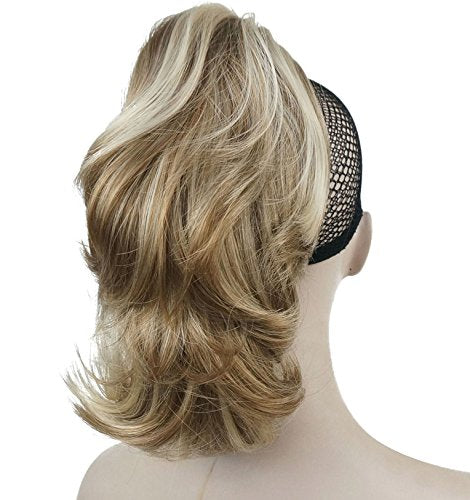 Lydell 12 Dual Use Straight Curly Styled Clip In Claw Ponytail Hair Extension Synthetic Hairpiece 125g with a jaw/claw clip (H16-613 Blonde with Highlights)