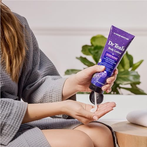 Dr Teal's Sleep Body Lotion, 24-Hour Moisture, with Melatonin, Lavender & Chamomile Essential Oils, 8 fl oz (Pack of 3)(Packaging May Vary)