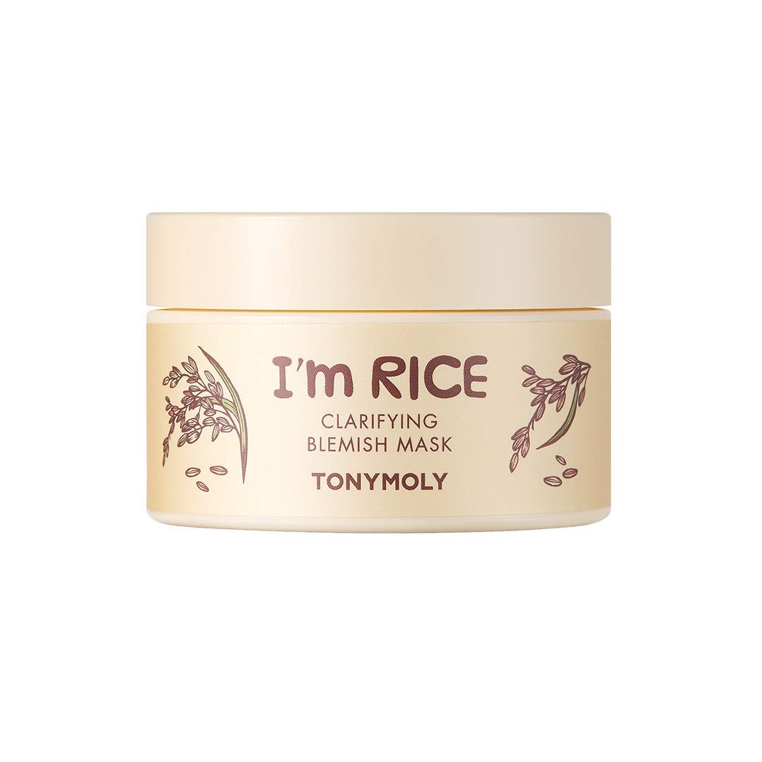 TONYMOLY I'm Rice Clarifying Blemish Clay Mask, Korean Face Mask, Easter Basket Stuffer, Facial Mask Detoxifiies, Reduces Redness & Soothes Irritated Skin, Kaolin Clay & Fermented Rice, 100ml
