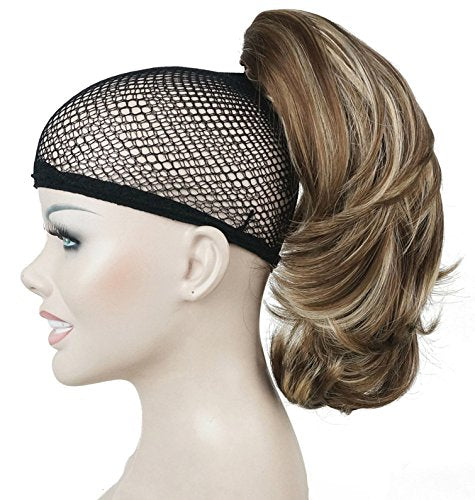Lydell 12 Dual Use Straight Curly Styled Clip In Claw Ponytail Hair Extension Synthetic Hairpiece 125g with a jaw/claw clip (#12TT26 Light Brown with Highlights)