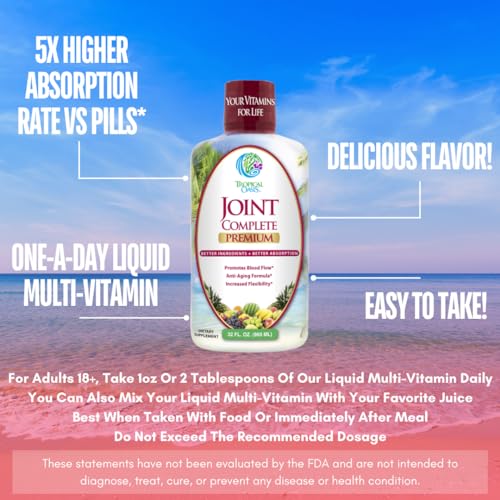 Joint Complete Premium- Liquid Joint Supplement w/Glucosamine, Chondroitin, MSM, Hyaluronic Acid – for Bone, Joint Health - 96% Max Absorption– 32oz, 32 serv