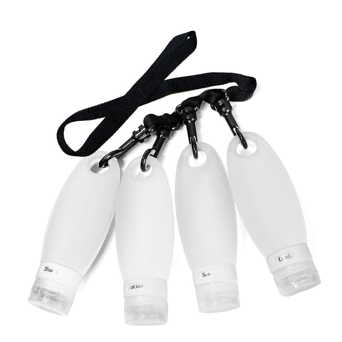 SANTREST Leak Proof Travel Bottles - Refillable Travel Containers with Shower Lanyard,3.3oz TSA Approved Squeezable Silicone Travel Tube Set for Gym Shampoo Lotion Soap(4 Pack White)