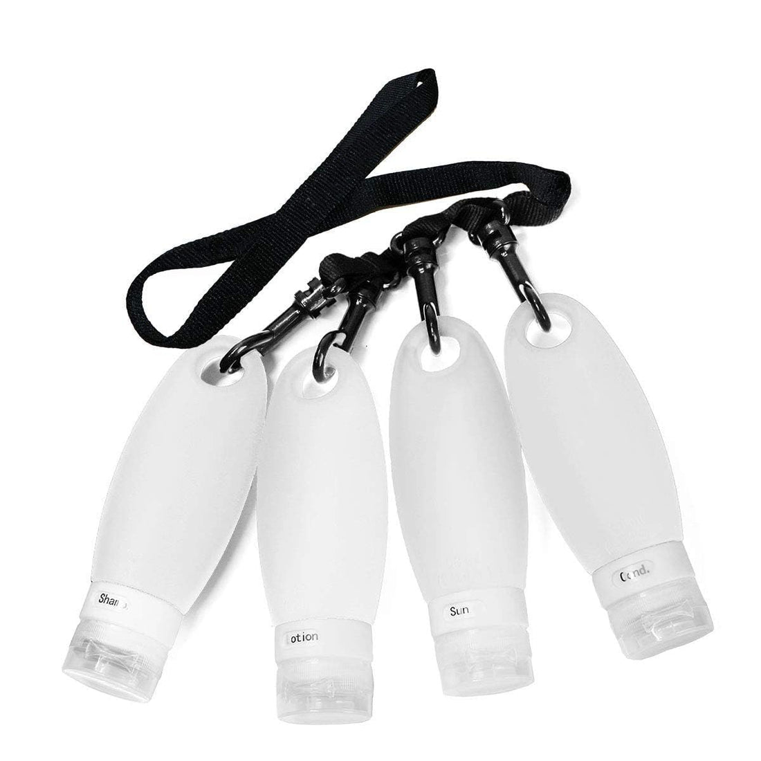 SANTREST Leak Proof Travel Bottles - Refillable Travel Containers with Shower Lanyard,3.3oz TSA Approved Squeezable Silicone Travel Tube Set for Gym Shampoo Lotion Soap(4 Pack White)