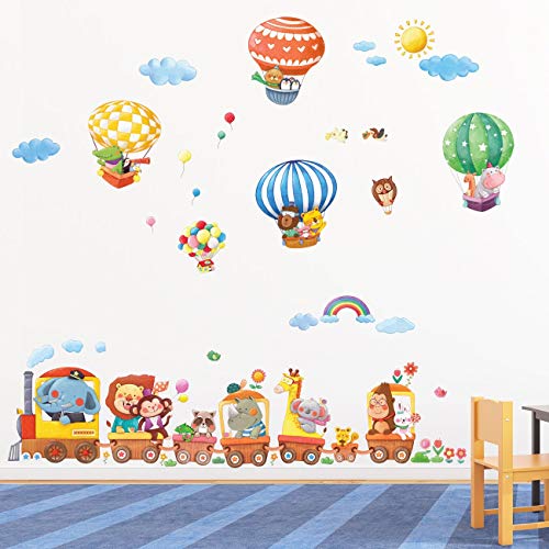 DECOWALL DL-1406L Large Animal Train & Hot Air Balloons Kids Wall Stickers Wall Decals Big Peel and Stick Removable Wall Stickers for Kids Nursery Bedroom Living Room (XLarge) décor