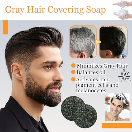 2PCS Black Shampoo Bar Soap,Moisturizing Gray Hair Reverse Soap Bar,Natural Hair Darkening Grey Hair Coverage Shampoo Bar Soap for Men & Women