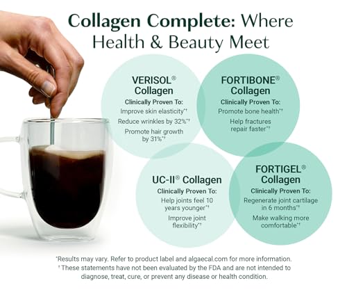 ALGAECAL Hydrolyzed Collagen Complete - Anti-Aging Formula Supported by 25 Clinical Studies, Patented Formulation Verisol, Fortibone & Fortigel, Multi Peptides Collagen, 60 Servings