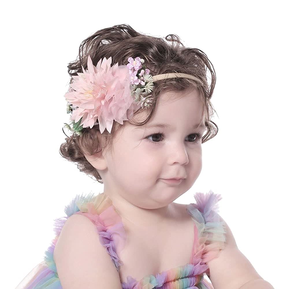Cinaci 6 Pack Delicate Floral Rose Daisy Flower Super Stretchy Soft Nylon Headbands Hair Bands Accessories for Baby Girls Newborns Infants Toddlers Kids