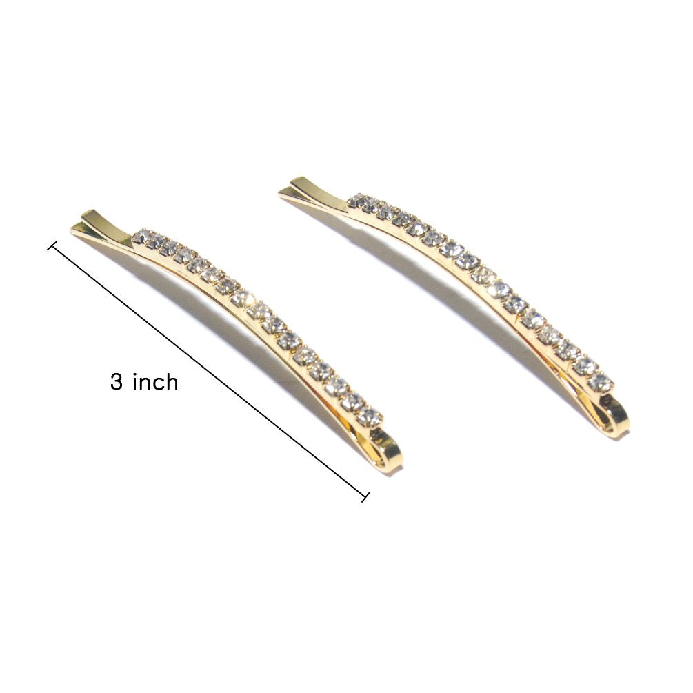 Gold Tone, 2 Count : Luxxii - 1 Row Clear Rhinestone Crystal Hair Barrette Clip Hair Pin (Pack 2) (Gold Tone, 2 Count)