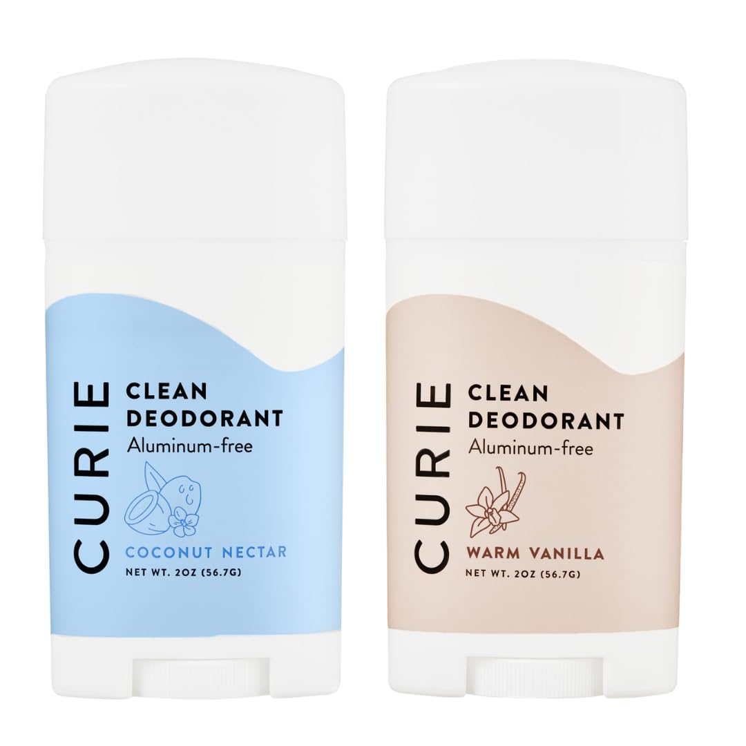 Curie Aluminum Free Deodorant - Coconut Nectar + Warm Vanilla - Natural Deodorant, Paraben Free, Cruelty Free, Non-Toxic, Vegan (2pk)
