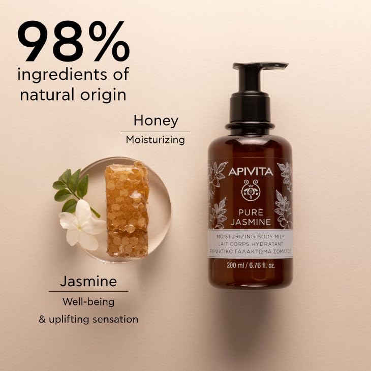 Apivita Pure Jasmine Moisturizing Body Milk 200ml - A Gentle Body Moisturizer with Jasmine, Essential Oils & Honey - It Moisturizes & Soothes Skin