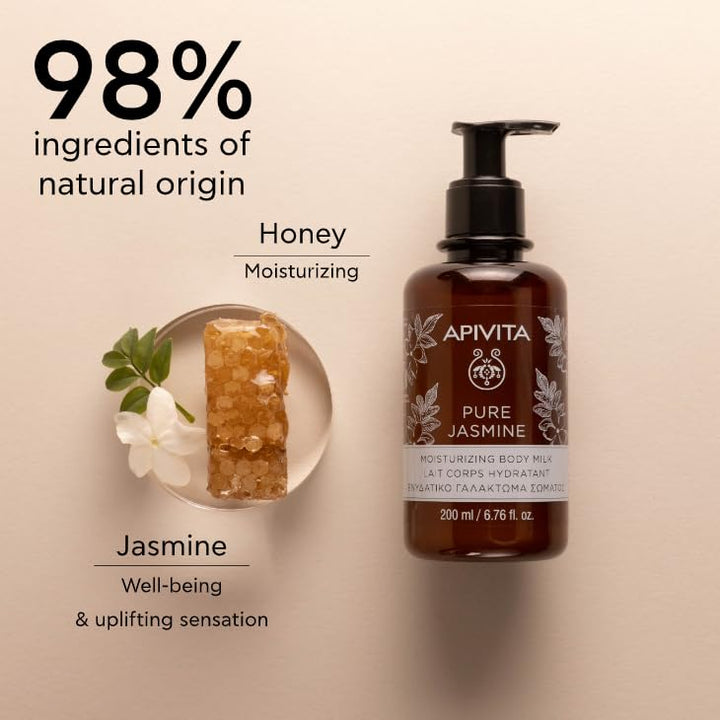 Apivita Pure Jasmine Moisturizing Body Milk 200ml - A Gentle Body Moisturizer with Jasmine, Essential Oils & Honey - It Moisturizes & Soothes Skin