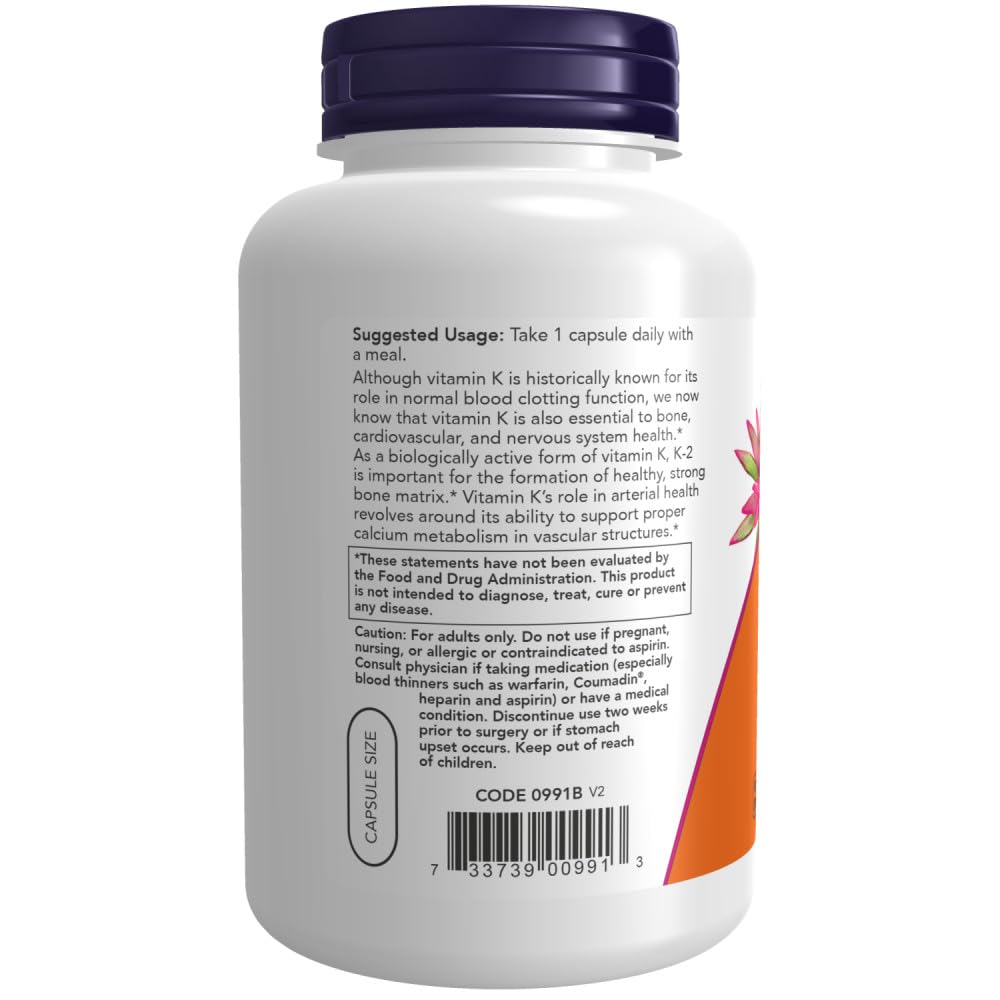 NOW Foods Vitamin K-2, 250 Vegetable Capsule