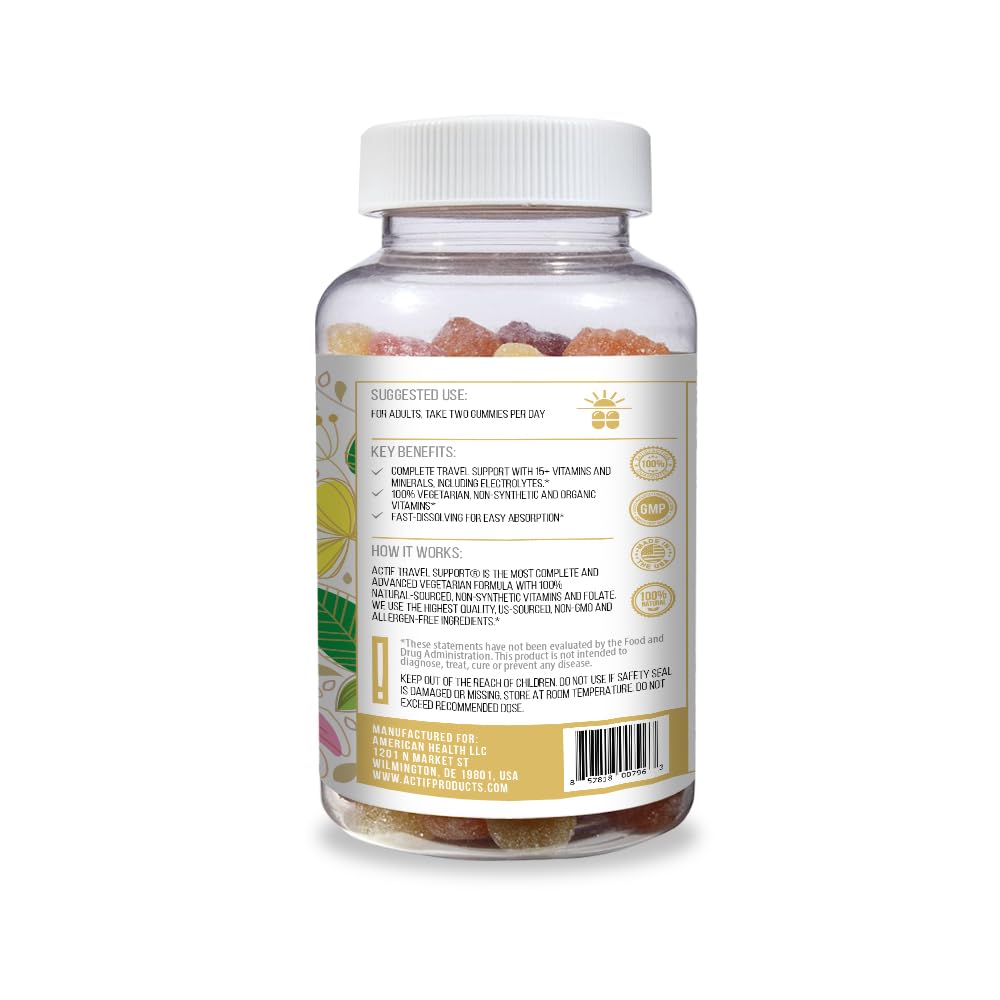 ACTIF Travel Mega Support with 15+ Advanced Factors – Non-GMO, Fast-Acting, Made in USA, 90 Gummies