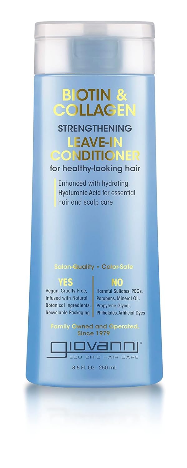 GIOVANNI Biotin & Collagen Leave-In Conditioner - Strengthening, Vegan, Cruelty-Free, Infused with Natural Botanical Ingredients, Salon-Quality, Color-Safe, For Healthy-Looking Hair - 8.5 Oz