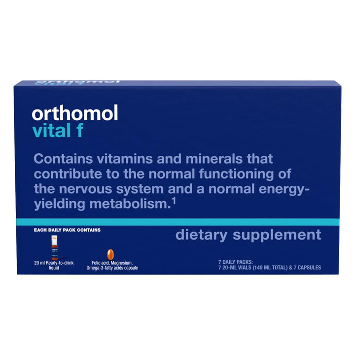 Orthomol Vital F Vial, Women's Multivitamin, 7-Day Supply, Vitamins A, B, C, D, E, K, Calcium, Iodine, Omega-3