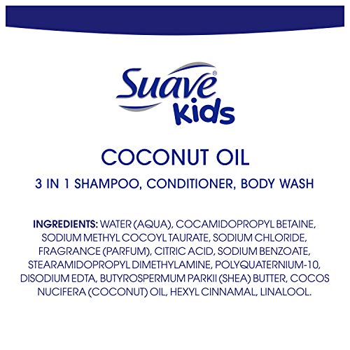 Suave Kids 3 in 1 Shampoo, Conditioner, Body Wash With Coconut Oil for Moisture Soap That's Tear-Free 20 oz