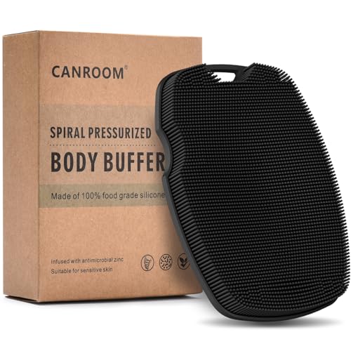 Canroom Silicone Body Scrubber - Zinc Infused - Highly Elastic Bristles - Exfoliating Body Scrubber for Cellulite Reduction,Blood Circulation,Massage for Flawless Skin - Black