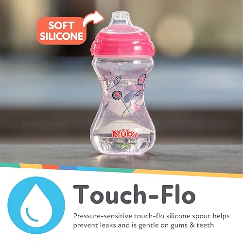 Nuby 3pk No Spill Pinpoint Soft Spout Clik-It, Girl, 10 Oz