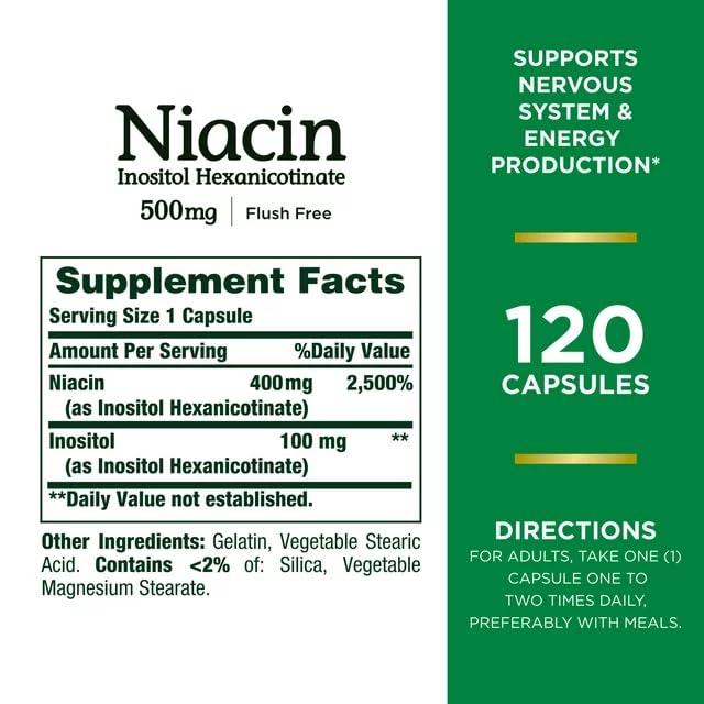 Nature's Bounty Flush Free Niacin 500 Mg, 240 Capsules (2 X 120 Count Bottles)