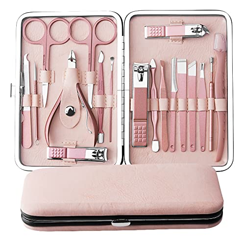 Updated Manicure Set Aceoce Nail Clippers Set 18 in 1 Grooming Kit Stainless Steel Professional Pedicure Set Eyebrow Razor (rose gloden 18pcs)