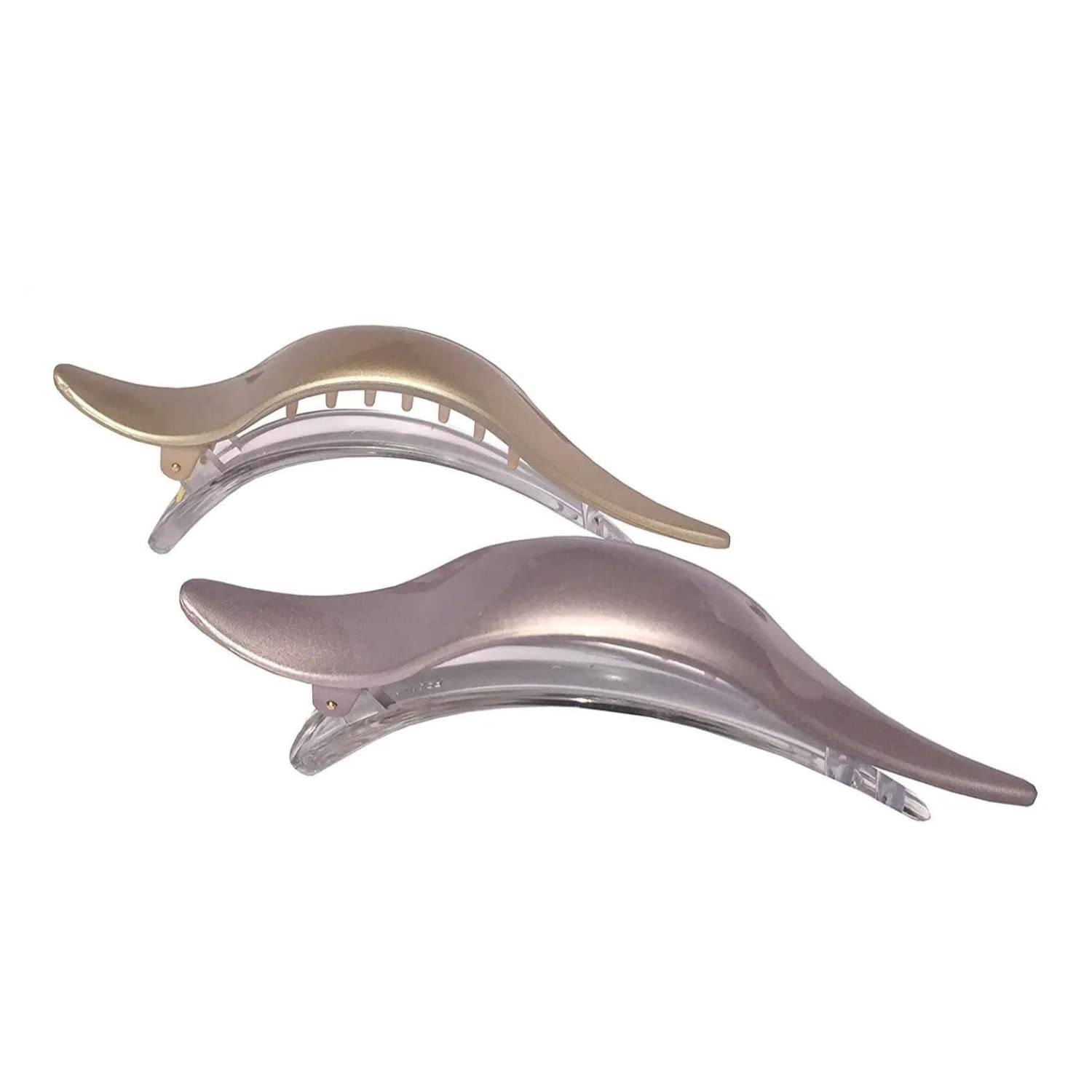 Parcelona French Brill Beak Flamingo Set of 2 Large Golden Beige N Lilac Grey Salon Hinge Side Slide In Alligator Hair Clip Clamp