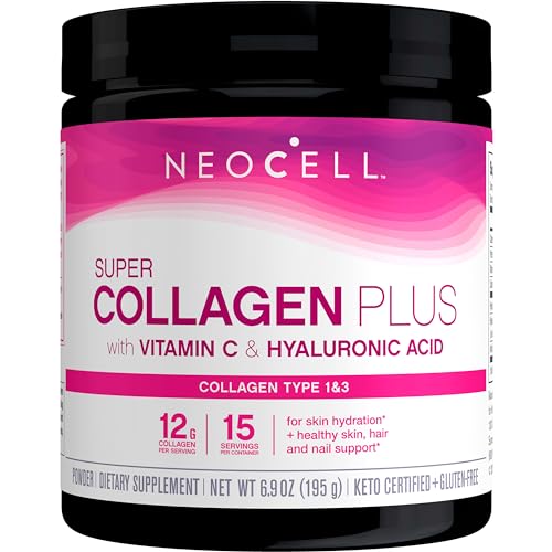 NeoCell Super Collagen Plus With Vitamin C and Hyaluronic Acid, For Skin Hydration and Healthy Skin, Hair and Nails Support, Unflavored, Collagen Powder, 6.9 oz., 1 Canister