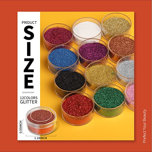 Teenitor Fine Glitter, Glitter for Nails Art, Extra Fine Glitter, Festival Glitter,5g*12