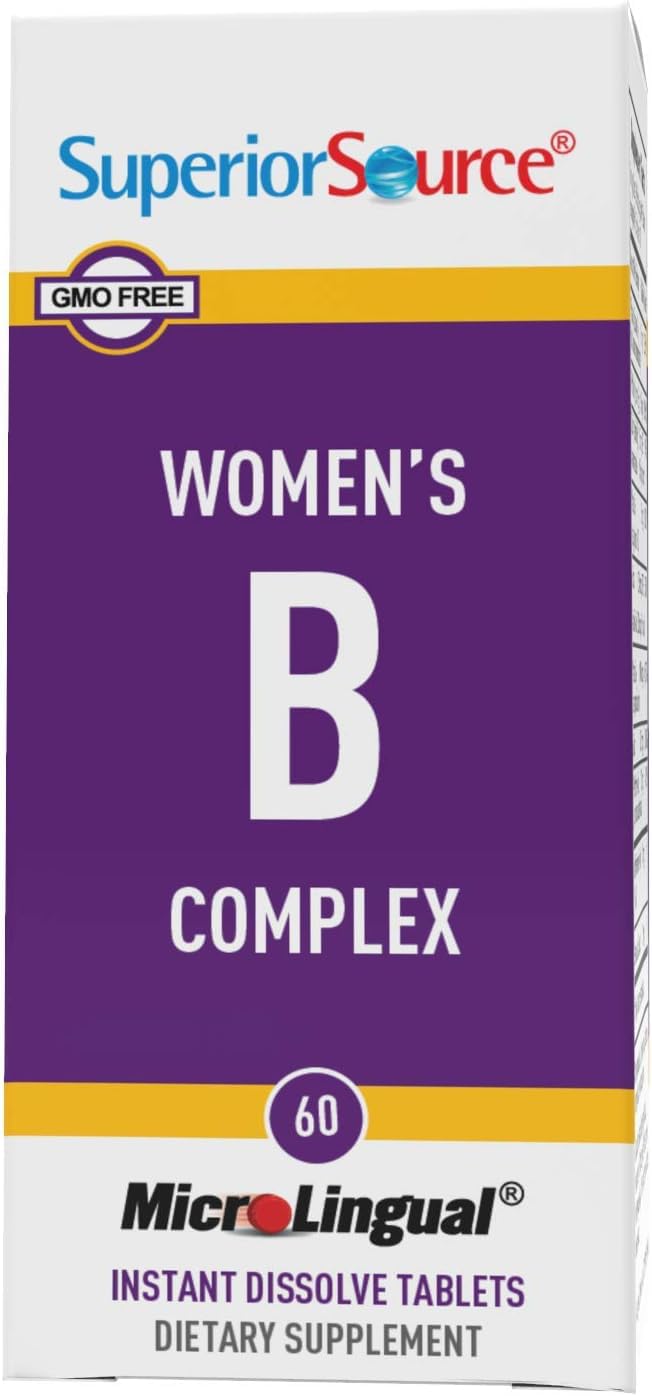 Superior Source Women’s B Complex, Quick Dissolve MicroLingual Tablets, 60 Ct, B12 (1000 mcg) + B1, B2, B3, B5, B6, B7 & Folic Acid (B9), Stress, Heart & Immune Support, Increased Metabolism, Non-GMO