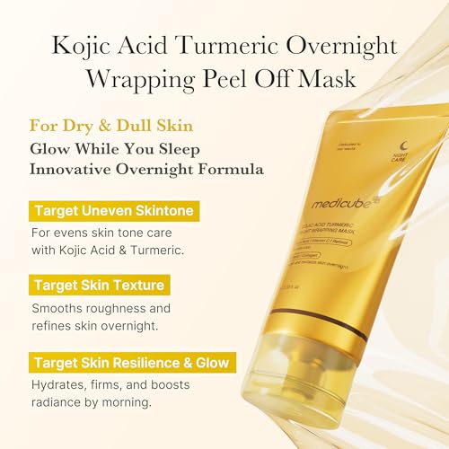 medicube Kojic Acid Turmeric Overnight Wrapping Peel Off Mask - Nourishes dull, uneven skin with hydrolyzed collagen for glowing skin and skin firmnes. Korean skincare, 2.53 fl. oz.