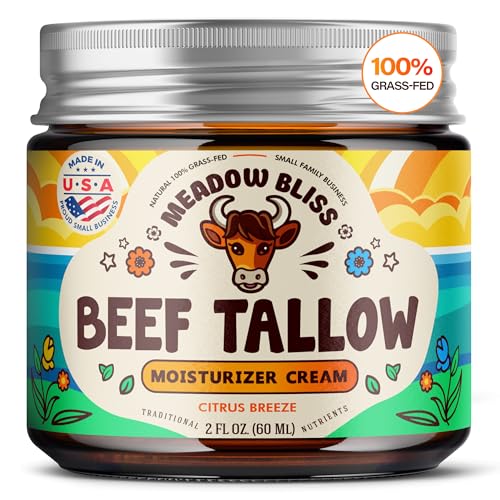 Meadow Bliss Beef Tallow for Skin - Moisturizer Cream - 100% Grass Fed - Whipped Beef Tallow - Organic Jojoba Oil - Organic Shea Butter - Supports Eczema, Rosacea+ - Made in USA - Citrus Breeze - 2 oz