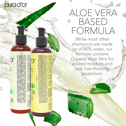 PURA D'OR Anti-Thinning Biotin Shampoo and Conditioner Natural Earthy Scent, CLINICALLY TESTED Effective Results, Herbal Blend Thickening Products For Women & Men, Original Gold Label Set, 8oz x2