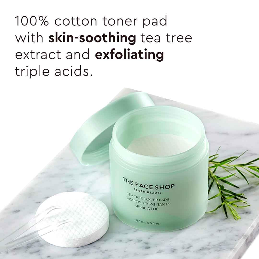 The Face Shop Tea Tree Toner Pads - Improve Uneven Skin Tone, Pore Minimizer - Exfoliating Dual Sided Toner Pad - AHA, BHA, PHA, Hyaluronic Acid - Cotton Facial Pad - Korean Toner - Korean Skin Care